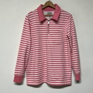 Lands End Serious Sweats Pink & White Stripe Sweatshirt